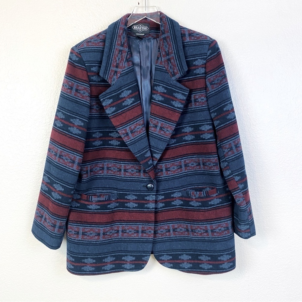 Braetan Aztec Wool Blend Lined One Button Blazer … - image 1